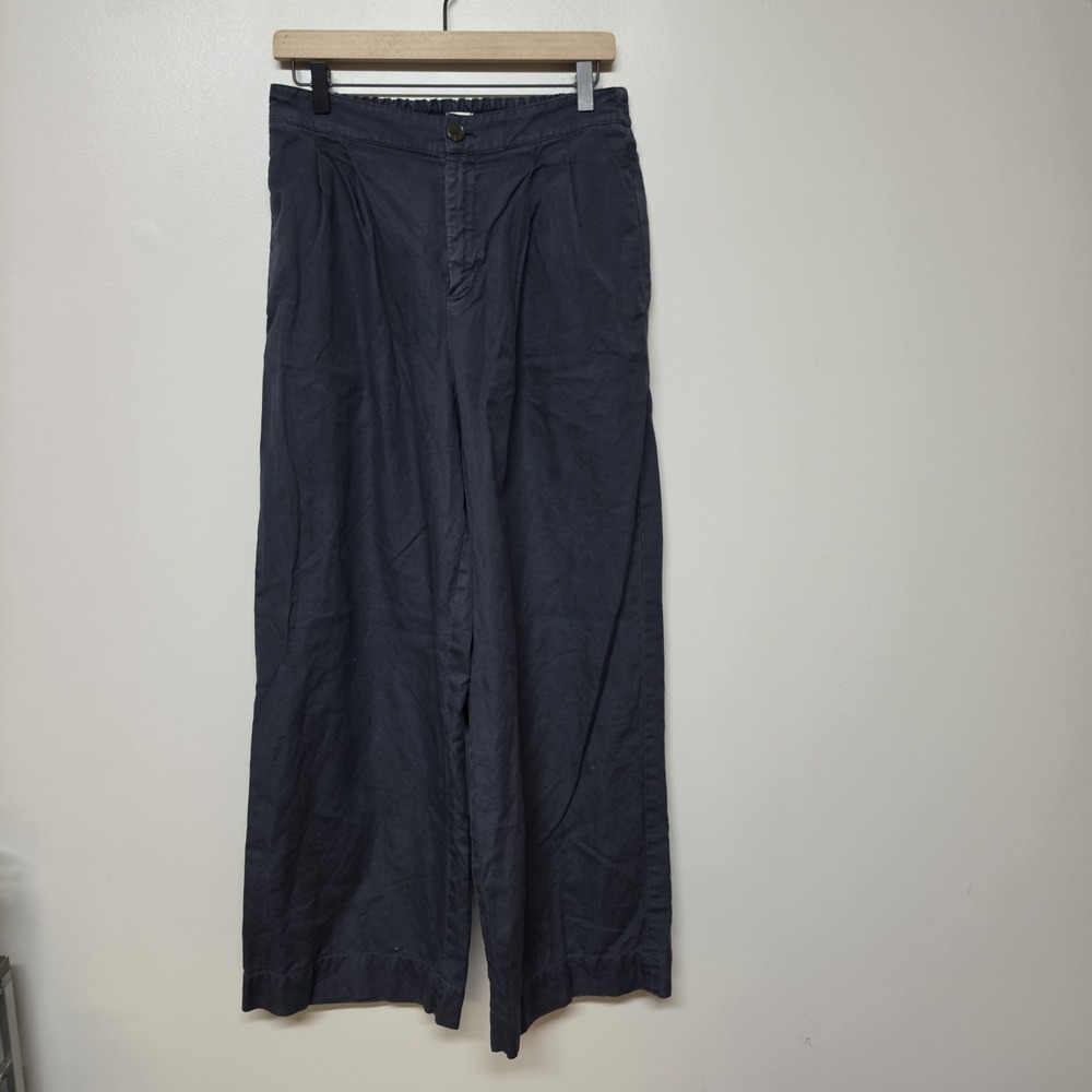 Faherty Wide Leg Pants Women Size 10 Blue Organic Cotton Linen Blend Boho
